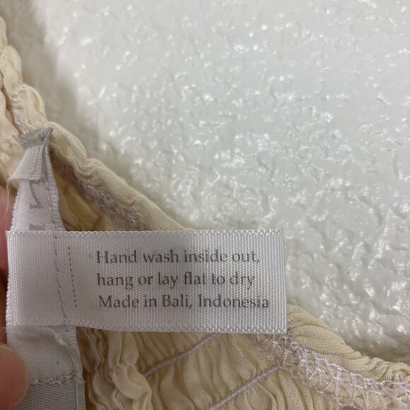 Indah Biru Crop Top Womens M Beige Smocked Sheer Balloon Sleeve Boho - Picture 16 of 16